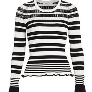 NWT Bailey 44 Julian Knit Long Sleeve Striped Sweater Top, Black/White, XS